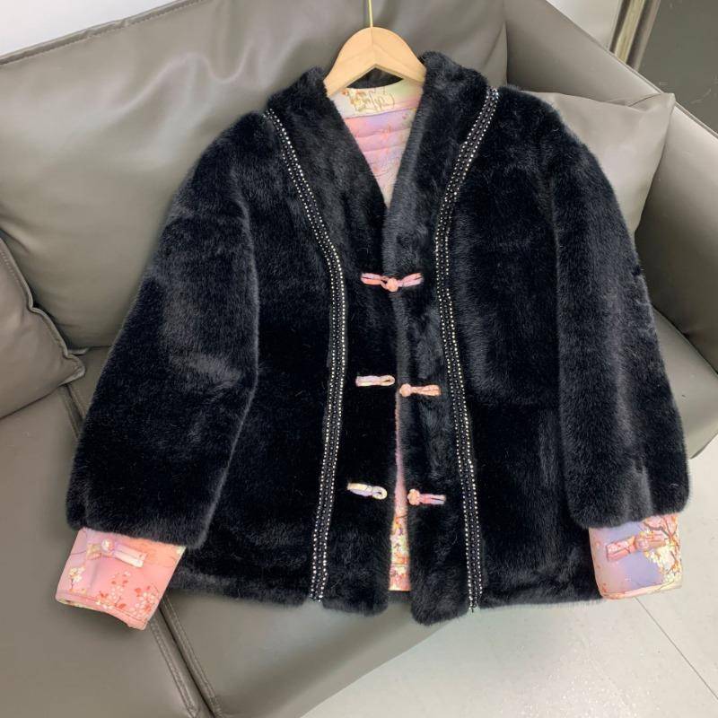 Neu Pelzmantel im chinesischen Stil Nerz Samt Kurzes Oberteil Neue Damen-Imitation Nerz im chinesischen Stil M schwarz von Joom DACH