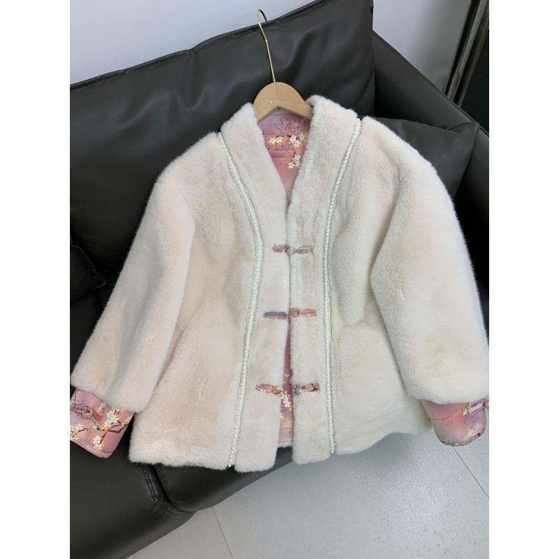 Neu Pelzmantel im chinesischen Stil Nerz Samt Kurzes Oberteil Neue Damen-Imitation Nerz im chinesischen Stil M weiß von Joom DACH