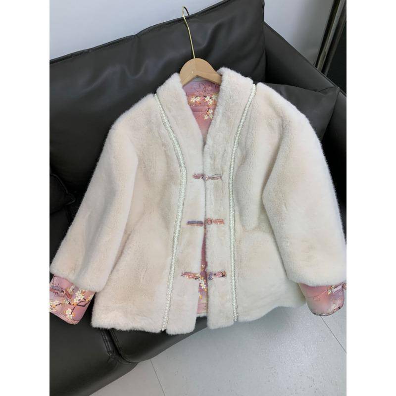 Neu Pelzmantel im chinesischen Stil Nerz Samt Kurzes Oberteil Neue Damen-Imitation Nerz im chinesischen Stil M weiß von Joom DACH