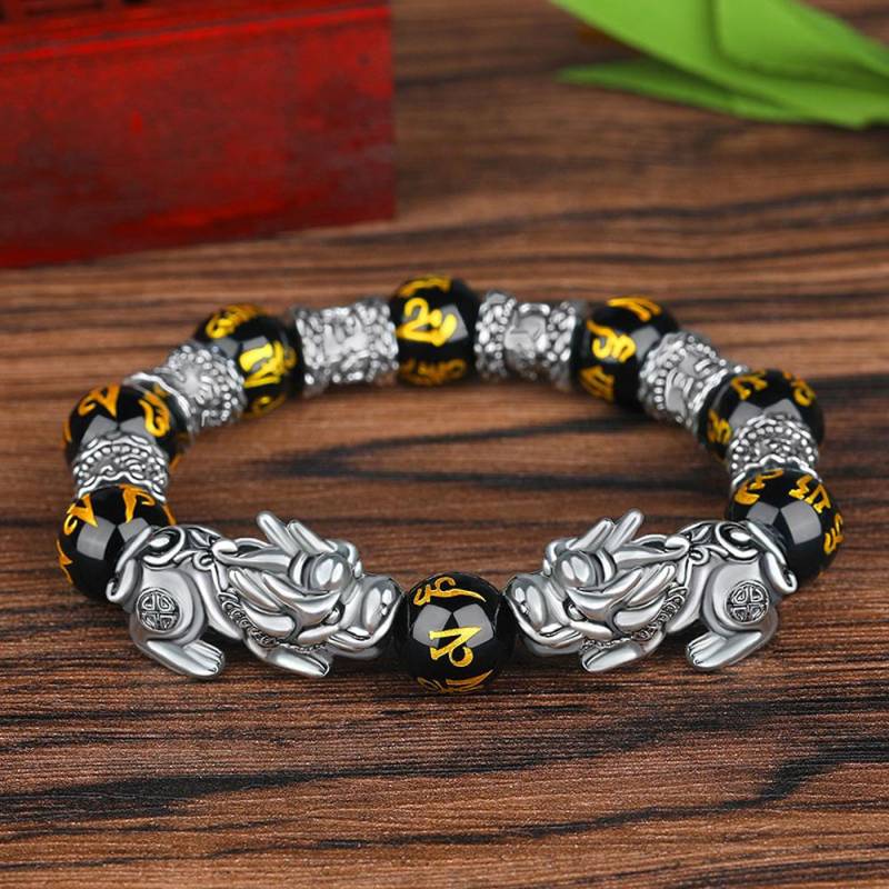 Neu Pixiu Männer Frauen Gewinnen Reichtum Obsidian Stein Perlen Armband Viel Glück Armreif A von Joom DACH
