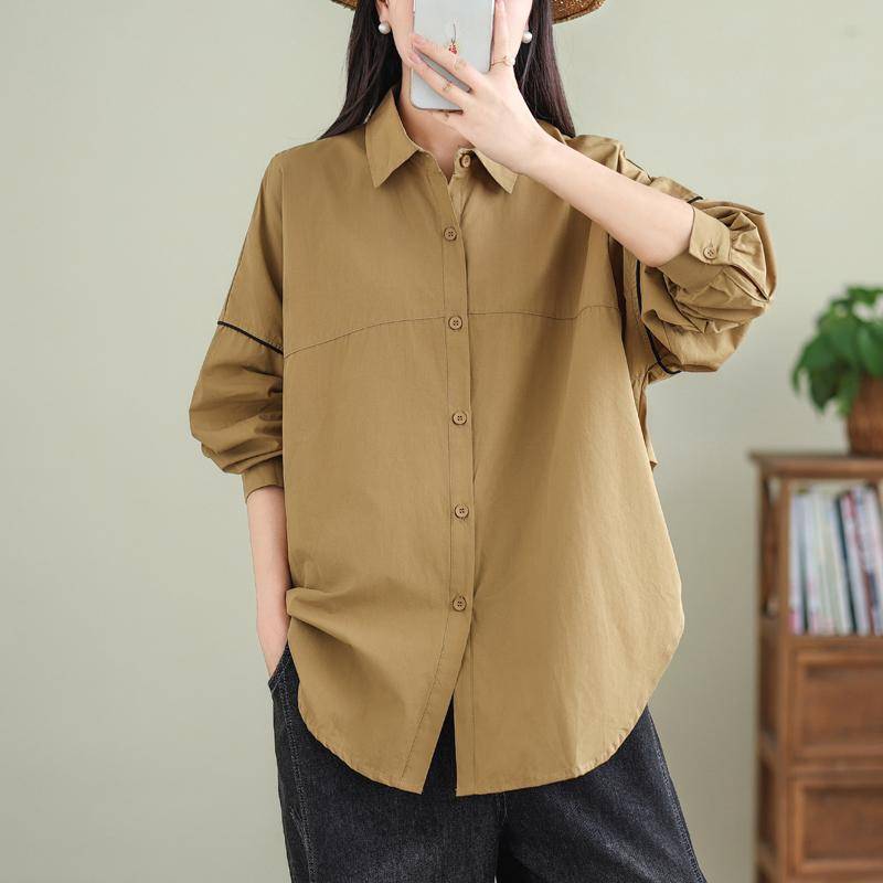 Neu Plus Größe Frauen Bluse Mantel Jacken Herbst Vintage Oberbekleidung Solide Grund Langarm Lose Taste 2XL beige von Joom DACH