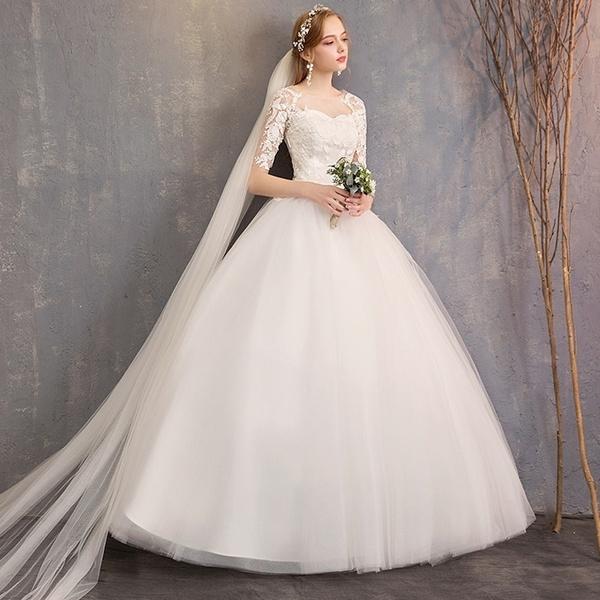 Neu Plus Größe Frauen Mode Hochzeit Kleid Halbe Hülse Elegante Braut Kleid Damen Slim Fit Spitze Hochzeit XXXL weiß von Joom DACH