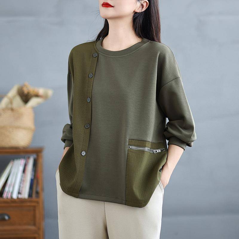 Neu Plus Größe Frühling Frauen Volle Hülse Lose Feste Beiläufige Oansatz Grundlegende Tops T-Shirt Neue XL grün von Joom DACH