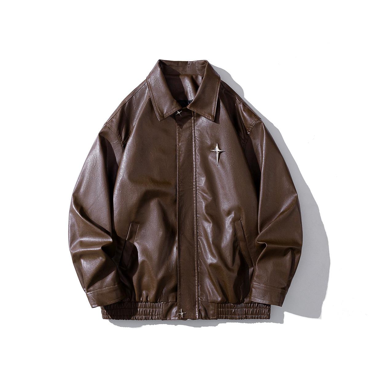 Neu Pu Leder Jacke herren Frühling Lose Trendy Vielseitig Paar Jacke L braun von Joom DACH