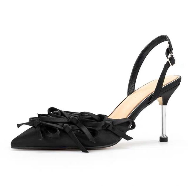 Neu Pumpen Frauen Bogen Seide Spitzschuh Slip Auf Metall High Heels Schuhe Frauen Fashion Party Hochzeit Schuhe Zapatos De Mujer 39 schwarz von Joom DACH
