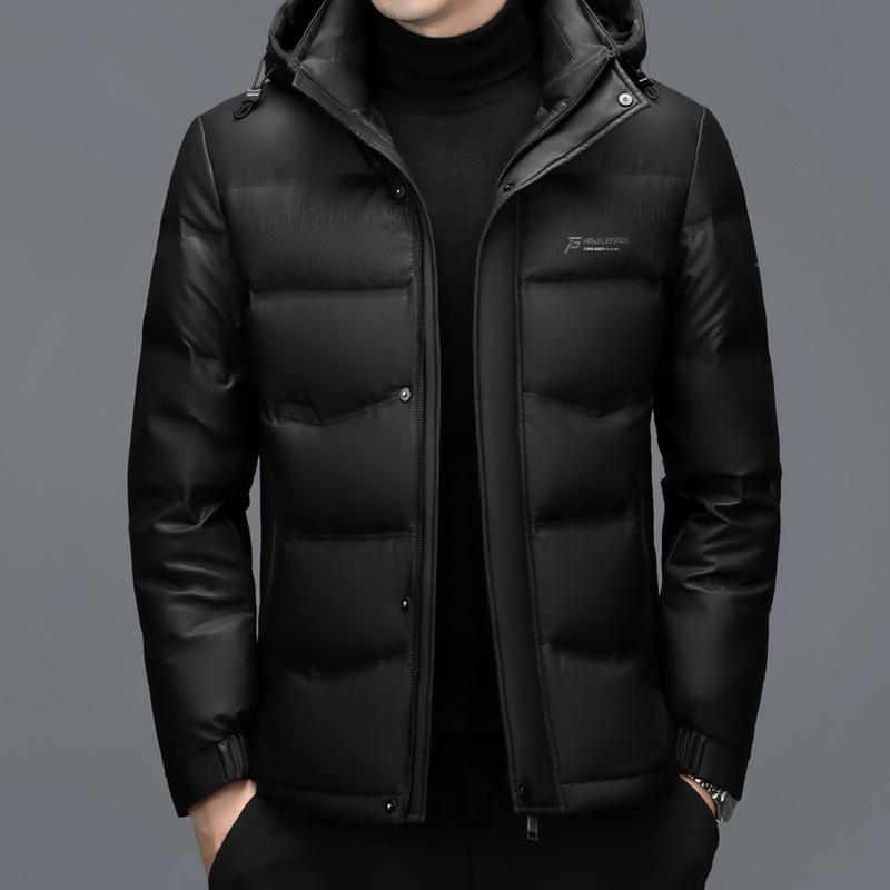 Neu Revers Dad Leder Jacke Mittleren alters männer Kurze Verdickt Schaffell Unten Jacke Weiße Ente M von Joom DACH