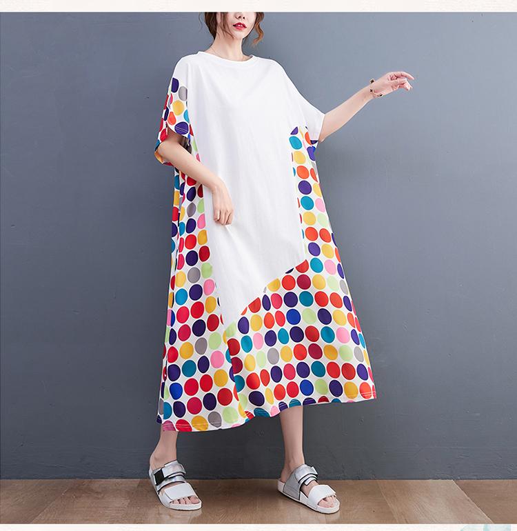 Neu Sommer Plus Größe Frauen Lange Kleid Lose Baumwolle Polka Dot Bunte Patchwork Elegante Mode Maxi Kleid One Size weiß von Joom DACH