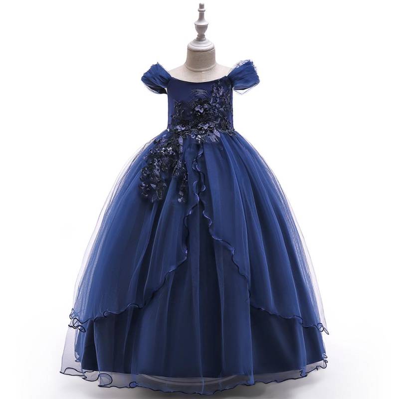 Neu Sommer Spitze Mädchen Hochzeit Kleid Abend Brautjungfer Kleider Kinder Mädchen Prinzessin Kleider 160CM blau von Joom DACH