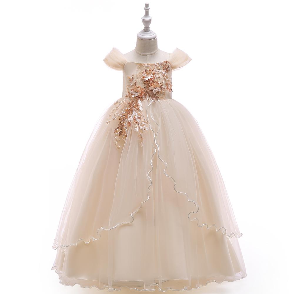 Neu Sommer Spitze Mädchen Hochzeit Kleid Abend Brautjungfer Kleider Kinder Mädchen Prinzessin Kleider 170CM champagner von Joom DACH