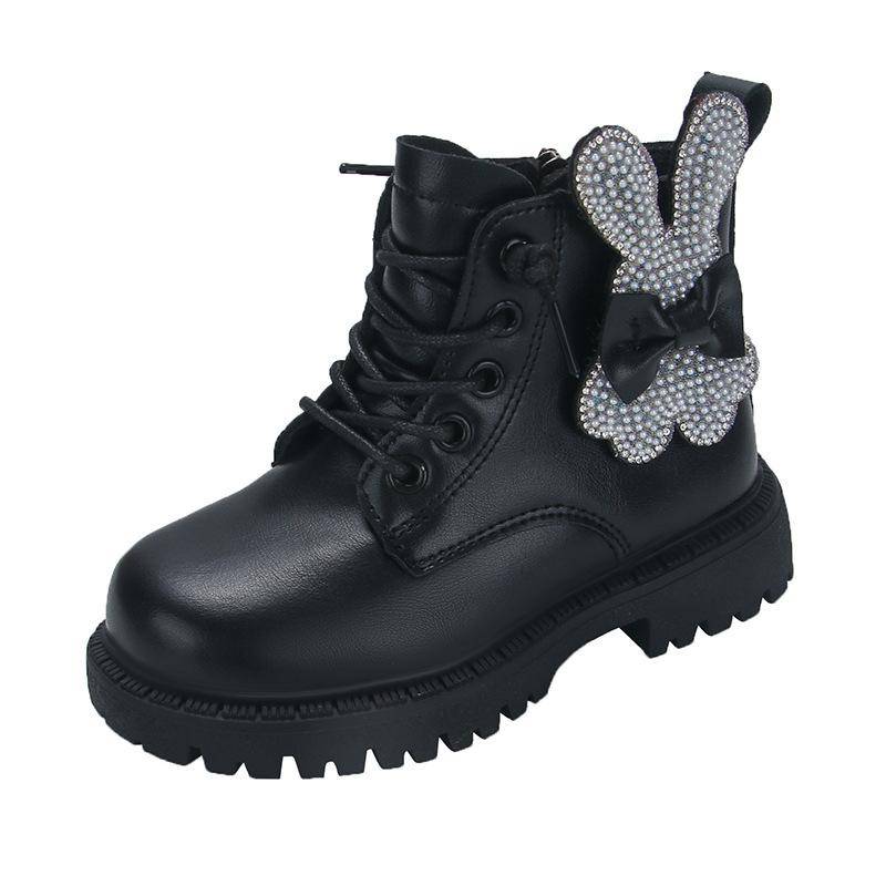 Neu Trendy Kinder Herbst und Winter Neue Leder Stiefel Mädchen Weiche Sohlen Samt Warme Booties 27 schwarz von Joom DACH