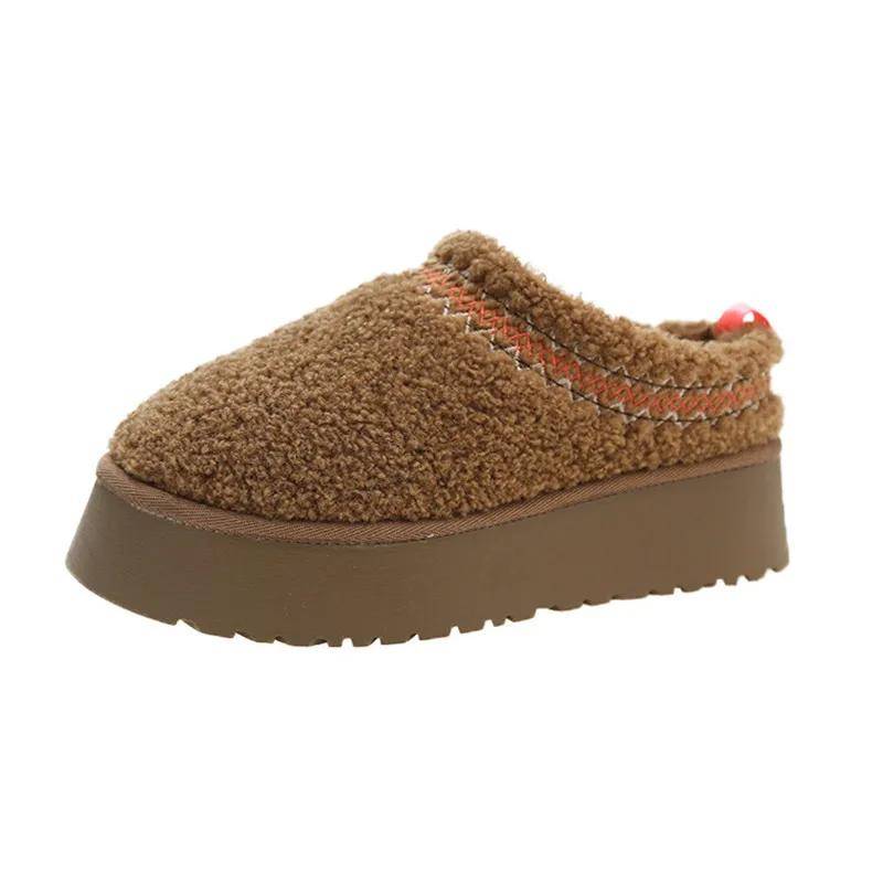 Neu Warme Pelz Stiefeletten Frauen Wohnungen Plattform Hausschuhe Plüsch Flip-Flops Winter Baumwolle Schuhe für Frauen Marke Design Schnee Botas 38 hellbraun von Joom DACH