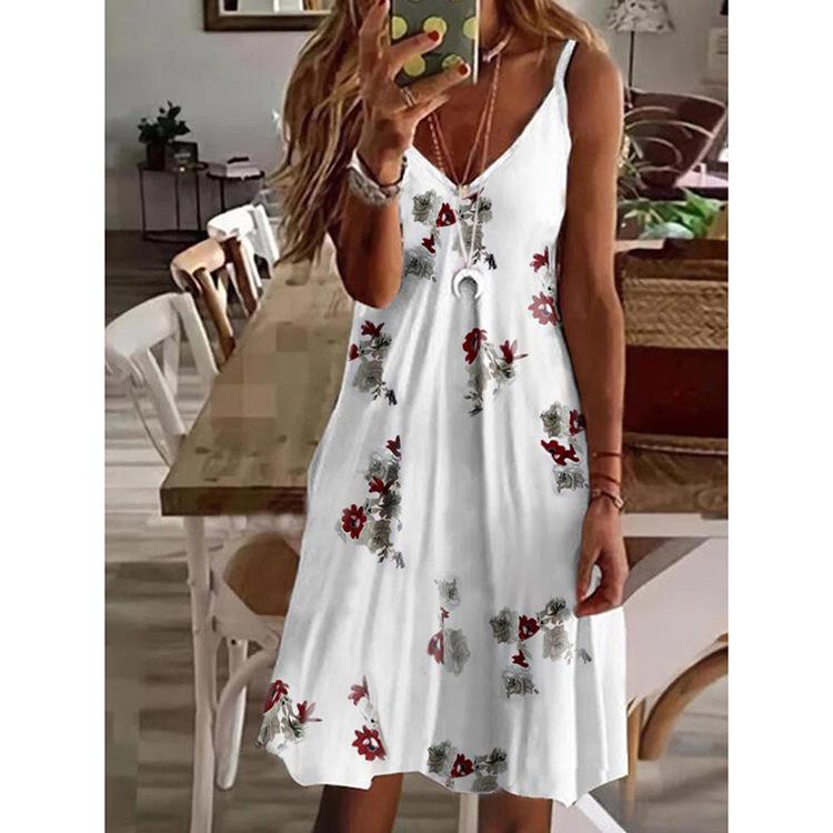 Neu eingetroffen Sommermode Damen Casual Loose V-Ausschnitt Unterkleid Lustiges Spaghettiträgerkleid mit Liebes-/Ananas-/Feder-/Blumendruck für Damen in Übergröße S von Joom DACH