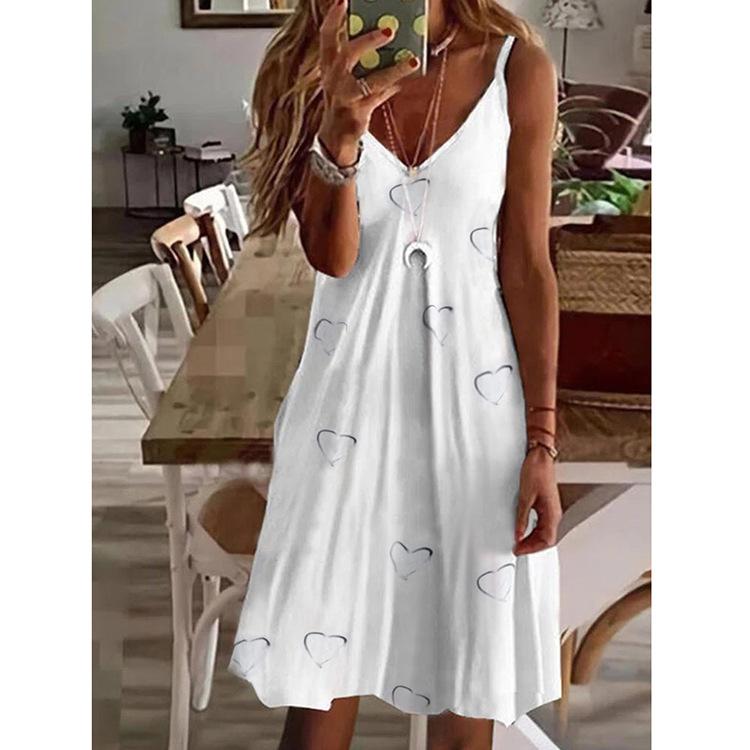 Neu eingetroffen Sommermode Damen Casual Loose V-Ausschnitt Unterkleid Lustiges Spaghettiträgerkleid mit Liebes-/Ananas-/Feder-/Blumendruck für Damen in Übergröße XL von Joom DACH