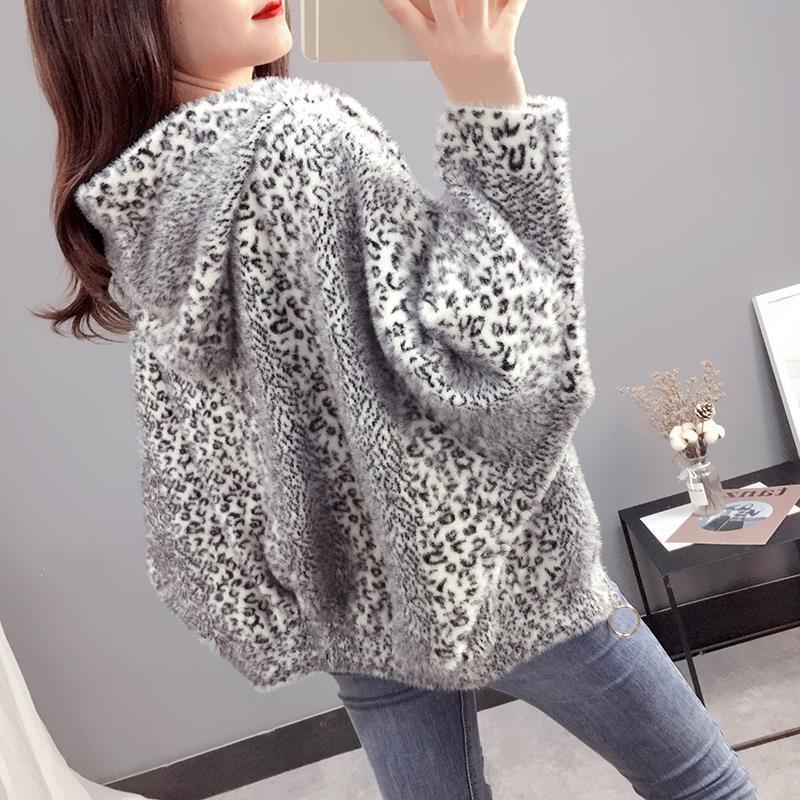 Neu eingetroffene Herbstkleidung für Damen - Kunstnerz-Pelzjacke mit Leopardenmuster und Strickpullover - Kurzer Herbstmantel One Size weiß von Joom DACH