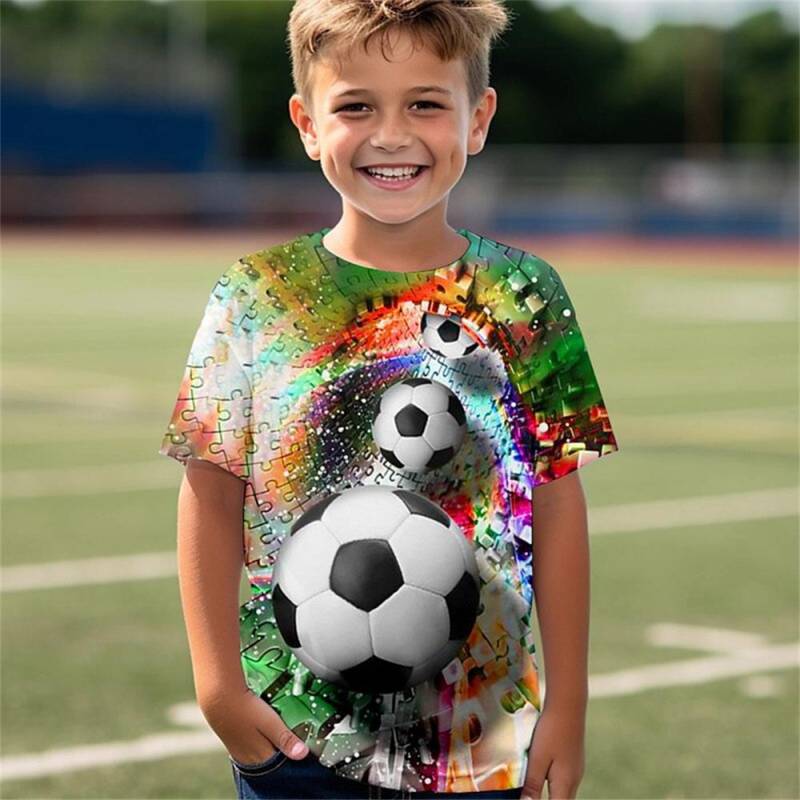 Neu im Sommer T-Shirt Kinderkleidung Mädchen 3 bis 12 Jahre alt Fußballtrikot Jungen tragen Fußball 3D-Druck Tops für Kinder T-Shirts 110 von Joom DACH