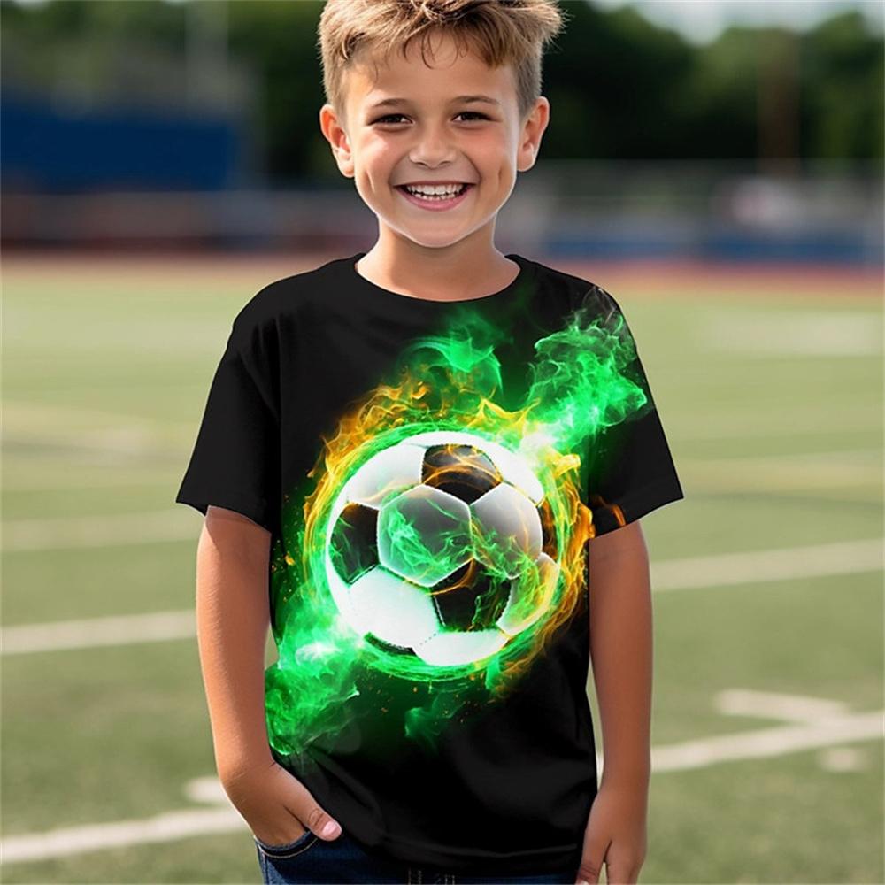 Neu im Sommer T-Shirt Kinderkleidung Mädchen 3 bis 12 Jahre alt Fußballtrikot Jungen tragen Fußball 3D-Druck Tops für Kinder T-Shirts 120 von Joom DACH