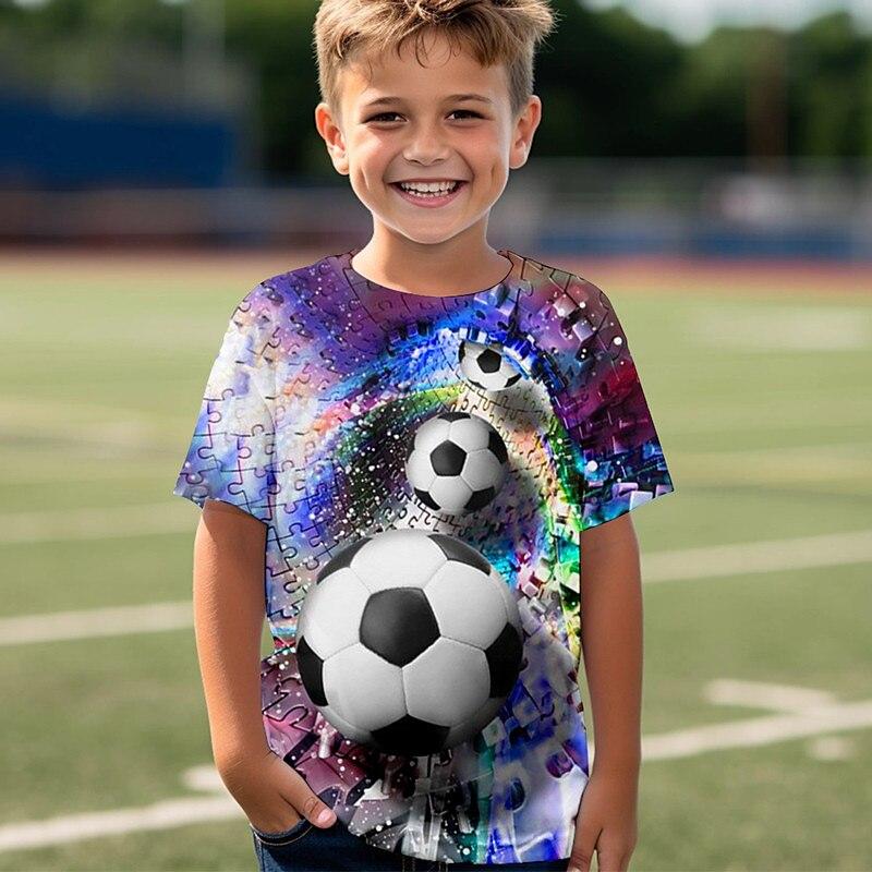 Neu im Sommer T-Shirt Kinderkleidung Mädchen 3 bis 12 Jahre alt Fußballtrikot Jungen tragen Fußball 3D-Druck Tops für Kinder T-Shirts 130 von Joom DACH