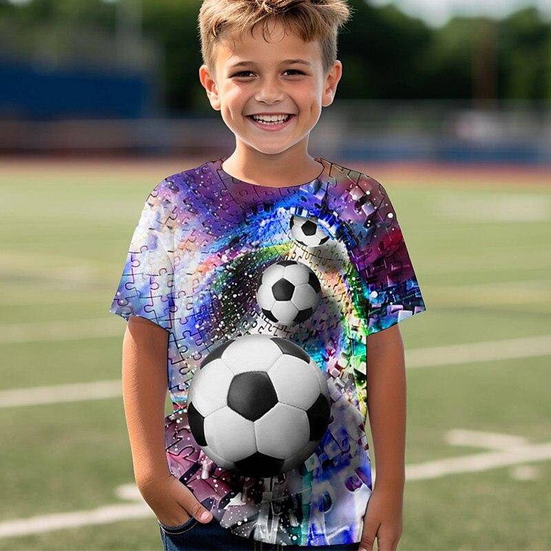 Neu im Sommer T-Shirt Kinderkleidung Mädchen 3 bis 12 Jahre alt Fußballtrikot Jungen tragen Fußball 3D-Druck Tops für Kinder T-Shirts 130 von Joom DACH