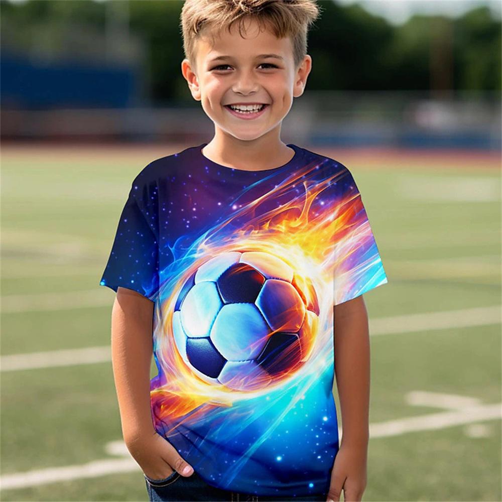Neu im Sommer T-Shirt Kinderkleidung Mädchen 3 bis 12 Jahre alt Fußballtrikot Jungen tragen Fußball 3D-Druck Tops für Kinder T-Shirts 150 von Joom DACH