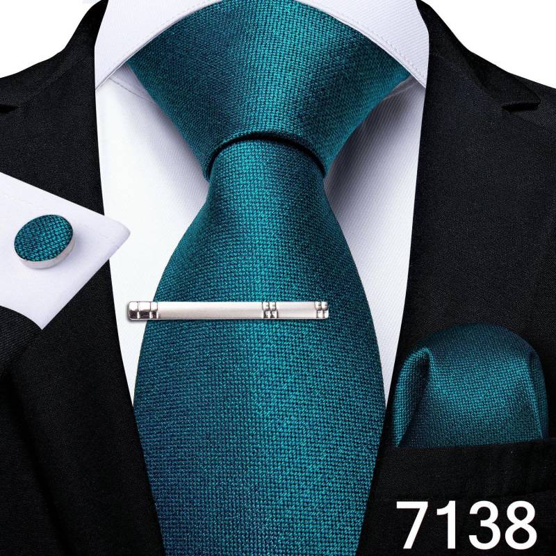 Neuartige Feder-Krawatte, goldfarben, marineblau, Seide, Krawatte, Einstecktuch, Manschettenknöpfe, Krawattenklammer-Set für Herren, Geschäftsparty N-7138 von Joom DACH