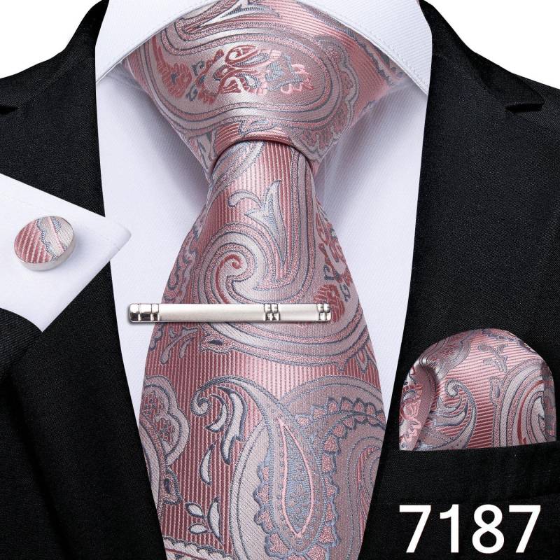 Neuartige Feder-Krawatte, goldfarben, marineblau, Seide, Krawatte, Einstecktuch, Manschettenknöpfe, Krawattenklammer-Set für Herren, Geschäftsparty N-7187 von Joom DACH