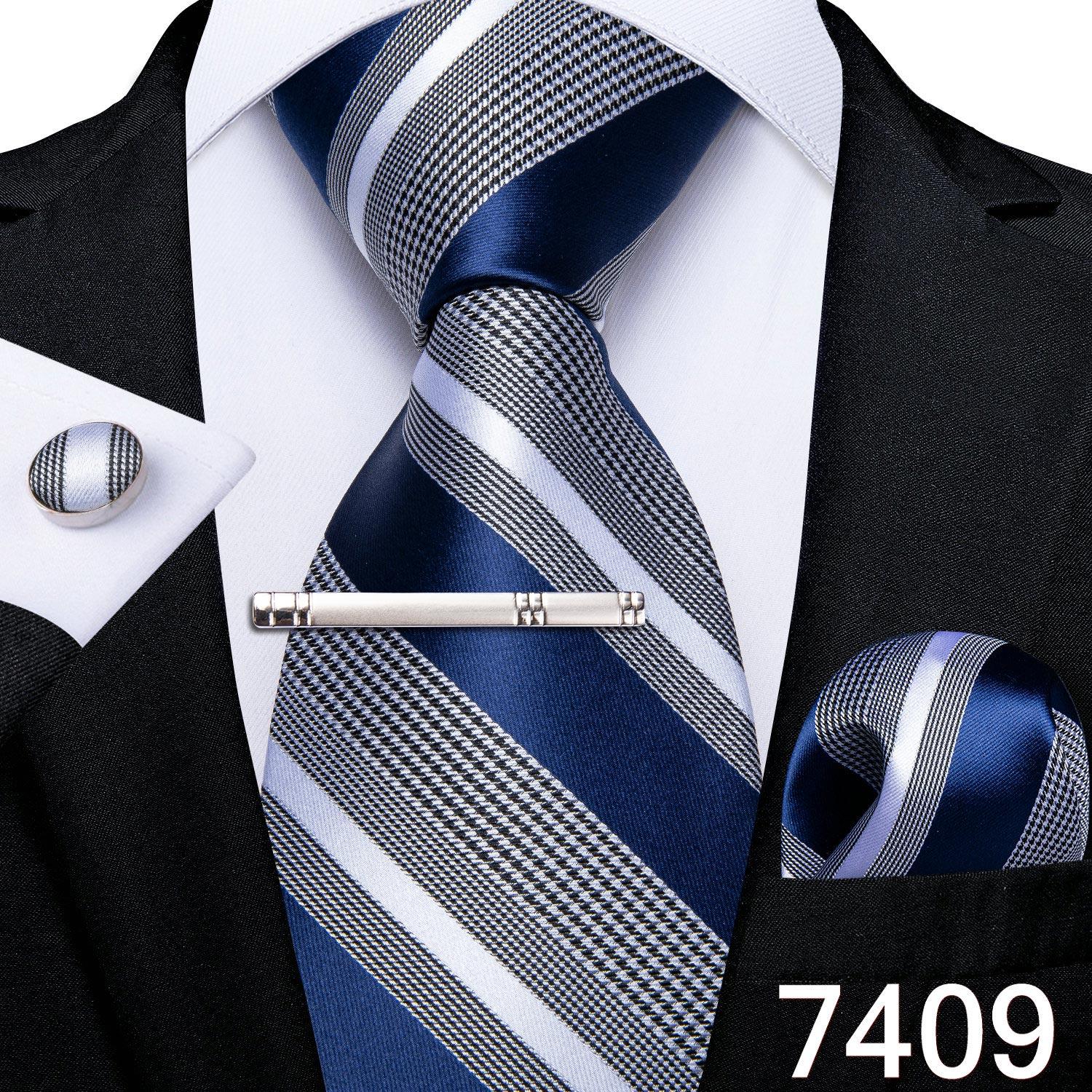 Neuartige Feder-Krawatte, goldfarben, marineblau, Seide, Krawatte, Einstecktuch, Manschettenknöpfe, Krawattenklammer-Set für Herren, Geschäftsparty N-7409 von Joom DACH