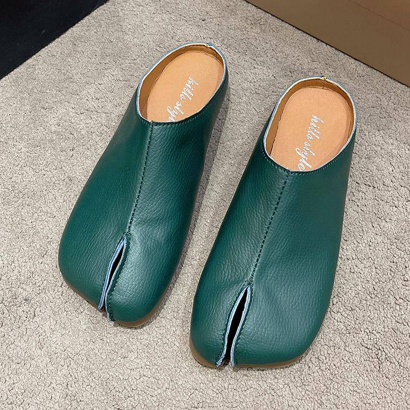 Neuartige Schuhe mit geteilter Spitze, Damen-Hausschuhe, Leder, runde Zehenpartie, bequeme Pantoletten, Damen-Clogs, Sandalen, Pettitoes, Flipflops 38 grün von Joom DACH