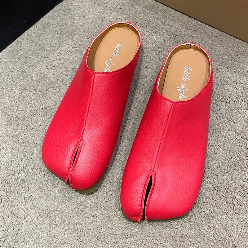 Neuartige Schuhe mit geteilter Spitze, Damen-Hausschuhe, Leder, runde Zehenpartie, bequeme Pantoletten, Damen-Clogs, Sandalen, Pettitoes, Flipflops 38 rot von Joom DACH