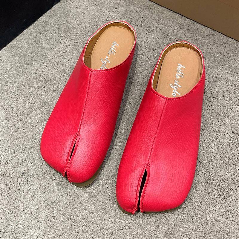 Neuartige Schuhe mit geteilter Spitze, Damen-Hausschuhe, Leder, runde Zehenpartie, bequeme Pantoletten, Damen-Clogs, Sandalen, Pettitoes, Flipflops 38 rot von Joom DACH