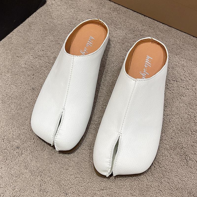 Neuartige Schuhe mit geteilter Spitze, Damen-Hausschuhe, Leder, runde Zehenpartie, bequeme Pantoletten, Damen-Clogs, Sandalen, Pettitoes, Flipflops 40 beige von Joom DACH