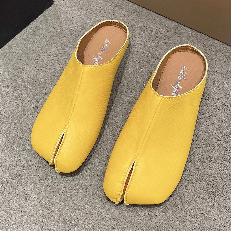 Neuartige Schuhe mit geteilter Spitze, Damen-Hausschuhe, Leder, runde Zehenpartie, bequeme Pantoletten, Damen-Clogs, Sandalen, Pettitoes, Flipflops 40 gelb von Joom DACH