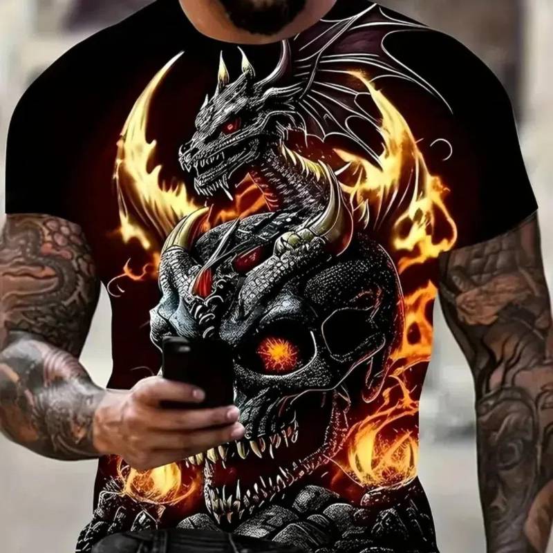 Neuartiges Herren-T-Shirt mit Rundhalsausschnitt und 3D-Druck im chinesischen Drachen-Stil, lässiges Sommer-T-Shirt, modischer Street-Pullover mit kurzen Ärmeln 6XL von Joom DACH