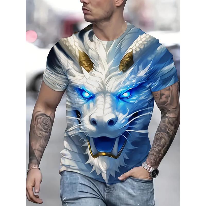 Neuartiges Herren-T-Shirt mit Rundhalsausschnitt und 3D-Druck im chinesischen Drachen-Stil, lässiges Sommer-T-Shirt, modischer Street-Pullover mit kurzen Ärmeln XL von Joom DACH