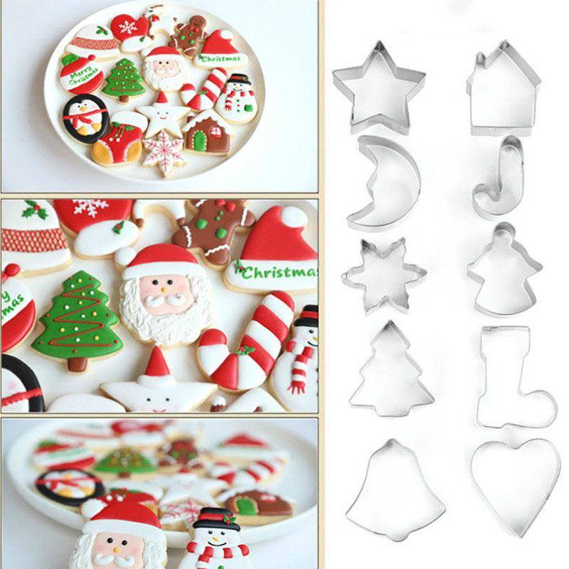 Neue 10 Teile/satz Weihnachten Cookie Cutter Edelstahl Cut Süßigkeiten Keks Mould Kochen Werkzeuge Weihnachten Thema Schneider Backform von Joom DACH