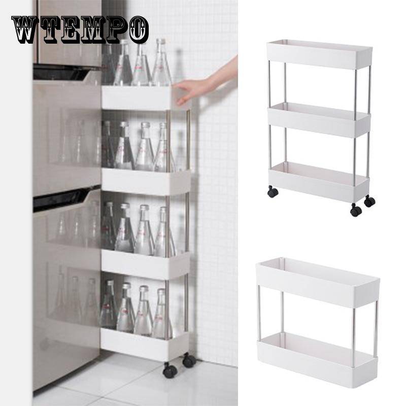 Neue 2/3/4 Schicht Bewegliche Lagerung Rack Küche Bad Slim Slide Organisatoren Regal Turm Montieren Räder Platzsparende Organizer von Joom DACH