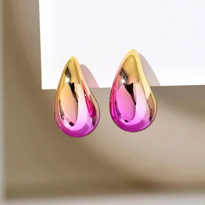 Neue 2 Teil/Satz Gradient Waterdrop Creolen Dupes für Frauen Dick Metallic Bunte Tear Drop Ohrring Leichte Schmuck Geschenke von Joom DACH