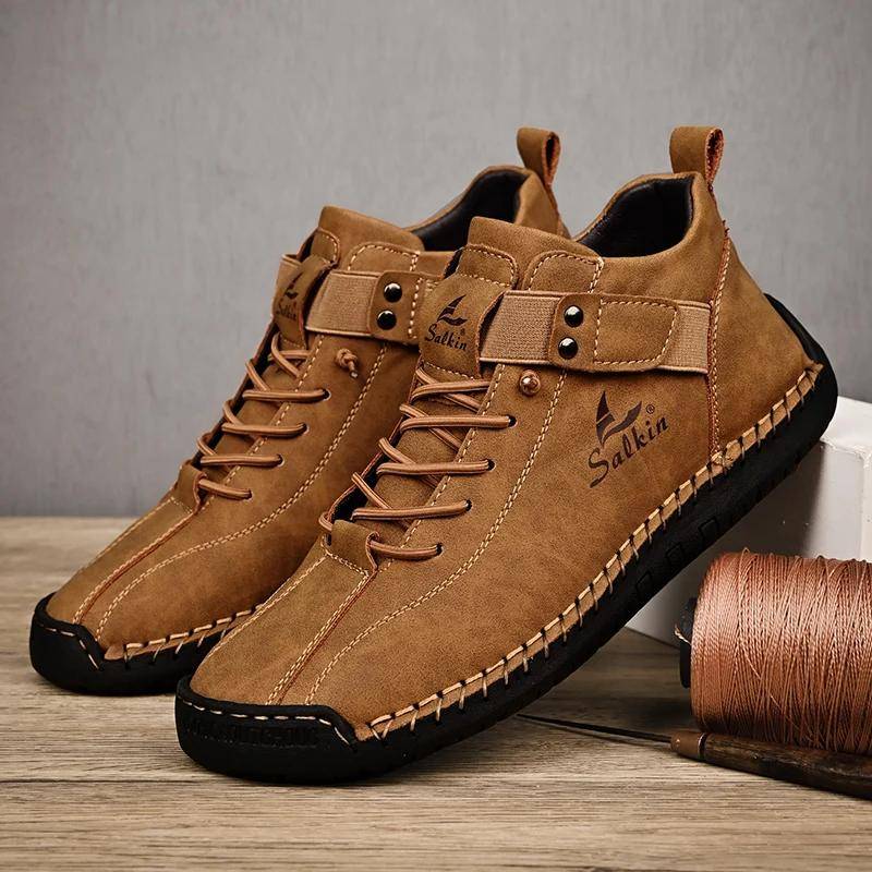 Neue 2024 Handgemachte Leder Casual Männer Schuhe Design Turnschuhe Mann Atmungsaktive Leder Schuhe Männer Stiefeletten Outdoor 43 braun von Joom DACH