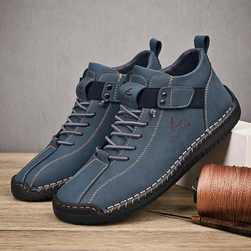 Neue 2024 Handgemachte Leder Casual Männer Schuhe Design Turnschuhe Mann Atmungsaktive Leder Schuhe Männer Stiefeletten Outdoor 44 blau von Joom DACH