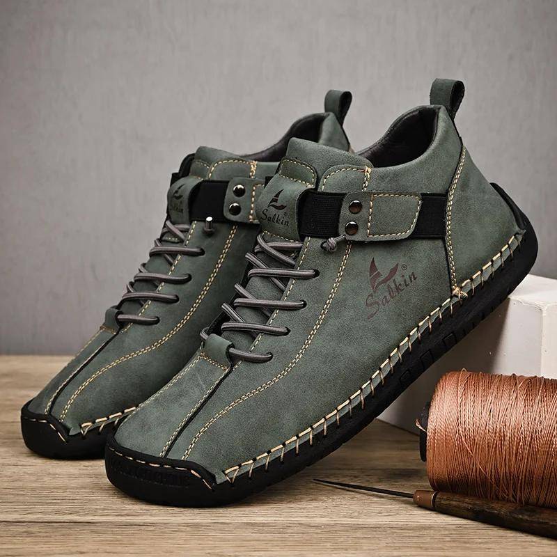 Neue 2024 Handgemachte Leder Casual Männer Schuhe Design Turnschuhe Mann Atmungsaktive Leder Schuhe Männer Stiefeletten Outdoor 48 von Joom DACH