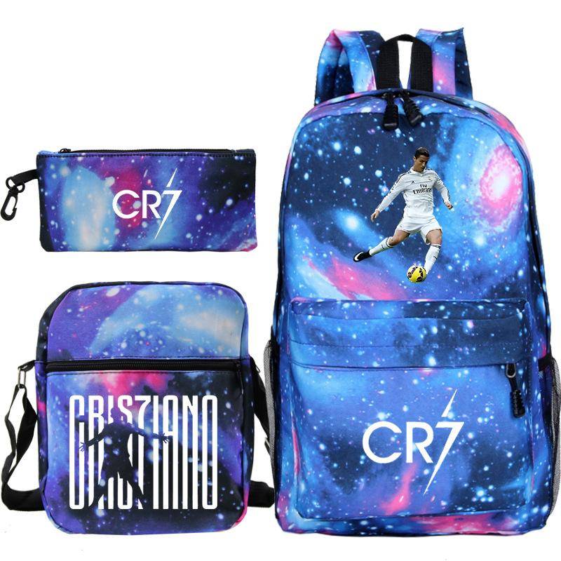 Neue 3er-Set CR7 Rucksäcke Schlichter Stil Leicht Jungen Mädchen Schultaschen Kapazität Teenager Laptop-Rucksack Damen Herren Reise Mochilas von Joom DACH