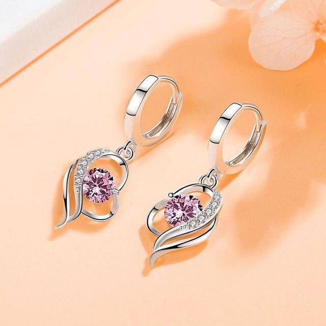 Neue 925 Sterling Silber Frauen Ohrringe Anhänger Mode Luxus Herz-Förmigen Micro-Intarsien Zirkon EIN Paar Ohrringe Schmuck Geschenk von Joom DACH
