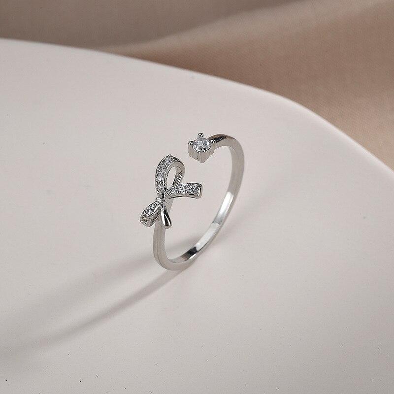 Neue 925 Sterling Silber Schmetterling Ringe Für Frauen Open Design Zirkon Bowknot Ring Hochzeit Schmuck Geschenk S-R1183 silber von Joom DACH