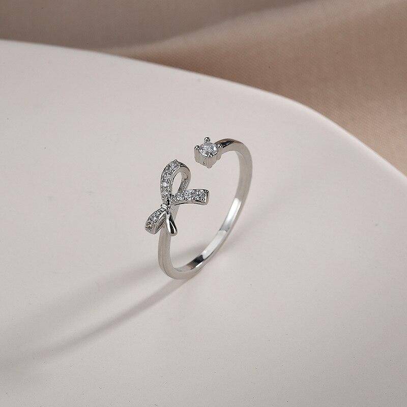Neue 925 Sterling Silber Schmetterling Ringe Für Frauen Open Design Zirkon Bowknot Ring Hochzeit Schmuck Geschenk S-R1183 silber von Joom DACH