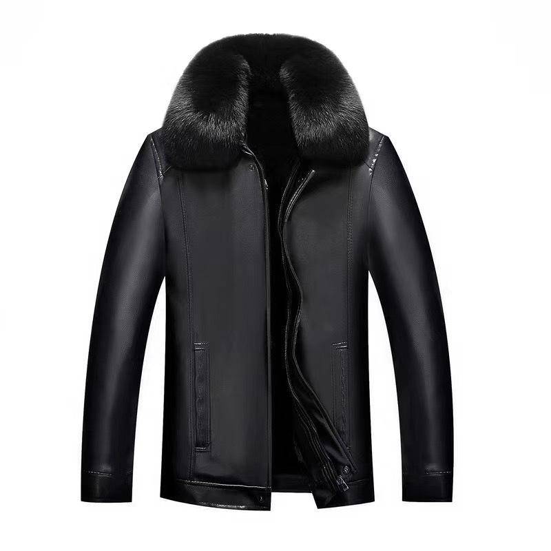 Neue All-in-One-Herrenjacke aus Pelz für Männer mittleren Alters und ältere Männer, PU-Lederjacke sowie Samt und dicke Winterjacke L von Joom DACH