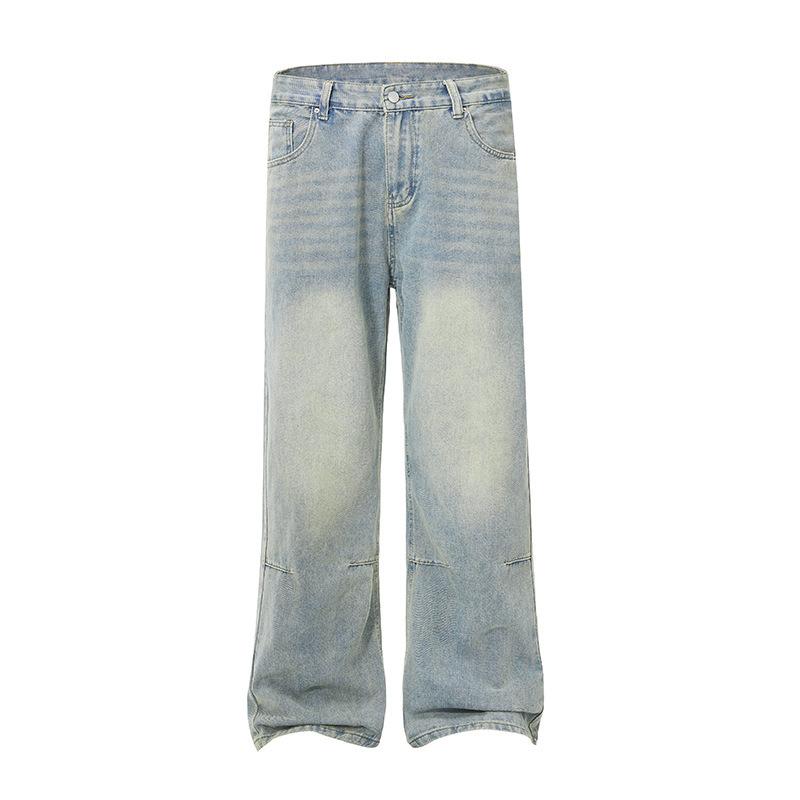 Neue Amerikanische Street Retro Washed Jeans Herren Locker Gerade Weite Beine XL blau von Joom DACH