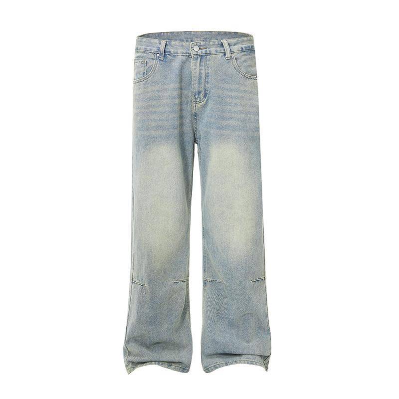 Neue Amerikanische Street Retro Washed Jeans Herren Locker Gerade Weite Beine XL blau von Joom DACH