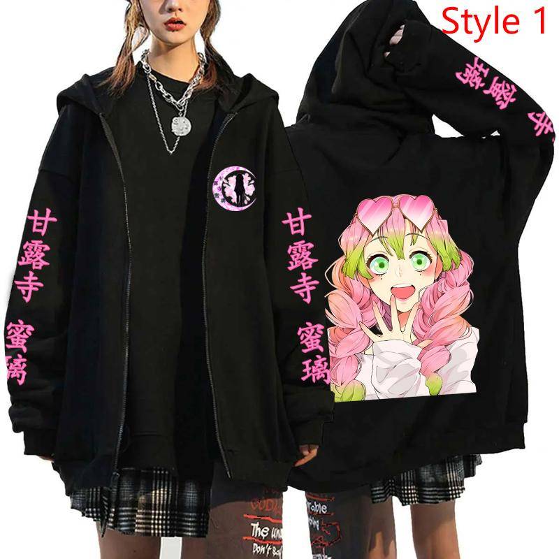Neue Anime Kanroji Mitsuri Druck Hoodies Cartoon Zip Hoodies Damen Herren Mode Langarm Reißverschluss Pullover Harajuku Sweatshirt L von Joom DACH