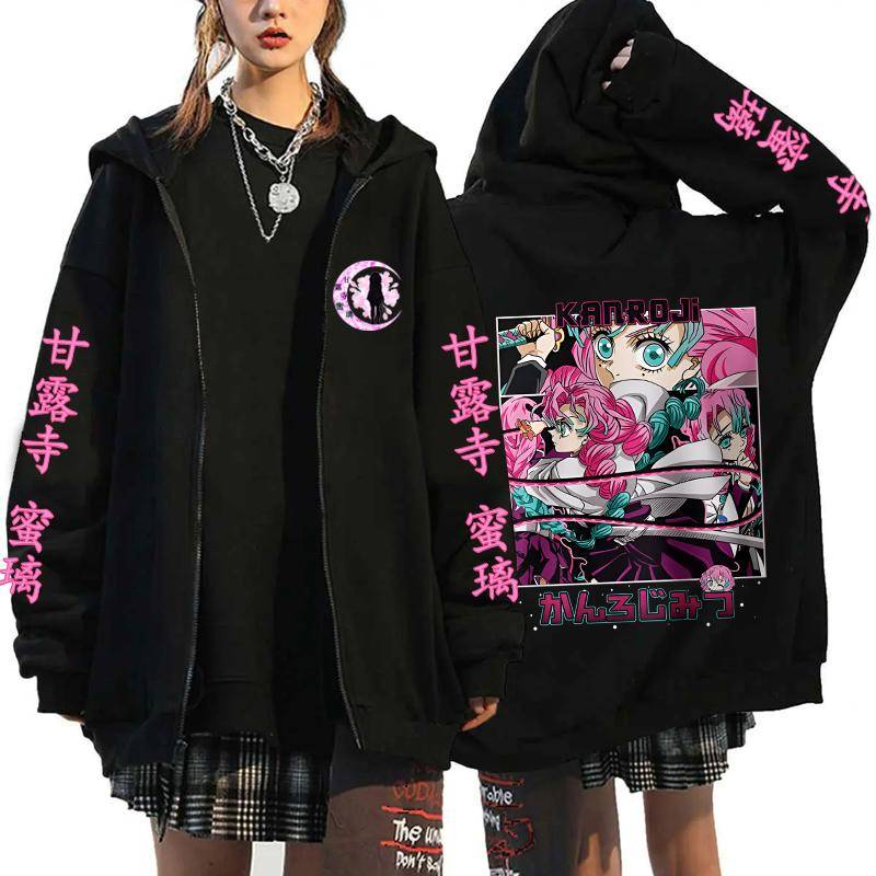 Neue Anime Kanroji Mitsuri Druck Hoodies Cartoon Zip Hoodies Damen Herren Mode Langarm Reißverschluss Pullover Harajuku Sweatshirt S von Joom DACH