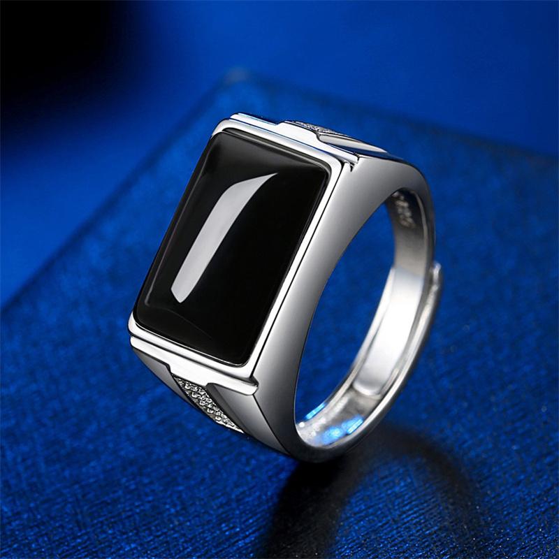 Neue Ankunft Männer Ring Kristall Rechteck Grün Finger Zubehör Vintage Chalcedon Einstellbare Ring Silber 925 Ring Männlichen Schmuck von Joom DACH