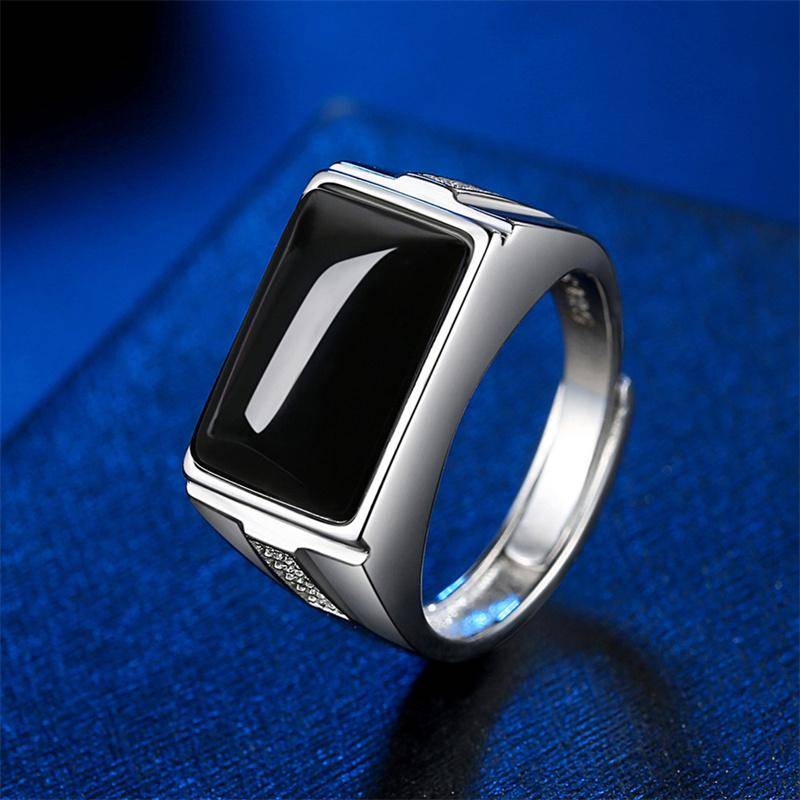 Neue Ankunft Männer Ring Kristall Rechteck Grün Finger Zubehör Vintage Chalcedon Einstellbare Ring Silber 925 Ring Männlichen Schmuck von Joom DACH